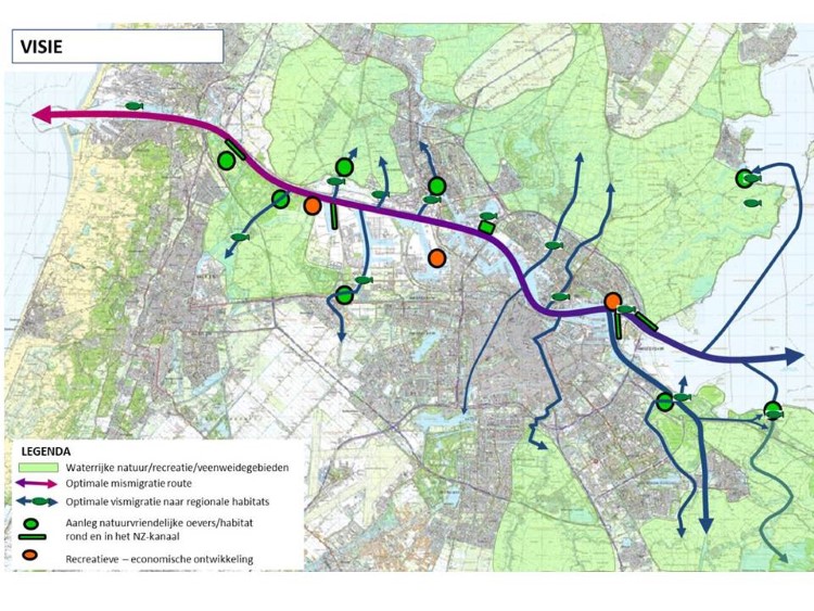 Migratieroutes vanaf het Noordzeekanaal.