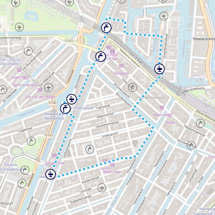 Kaartje hardloop- en wandelroute Amsterdam Centrum 1