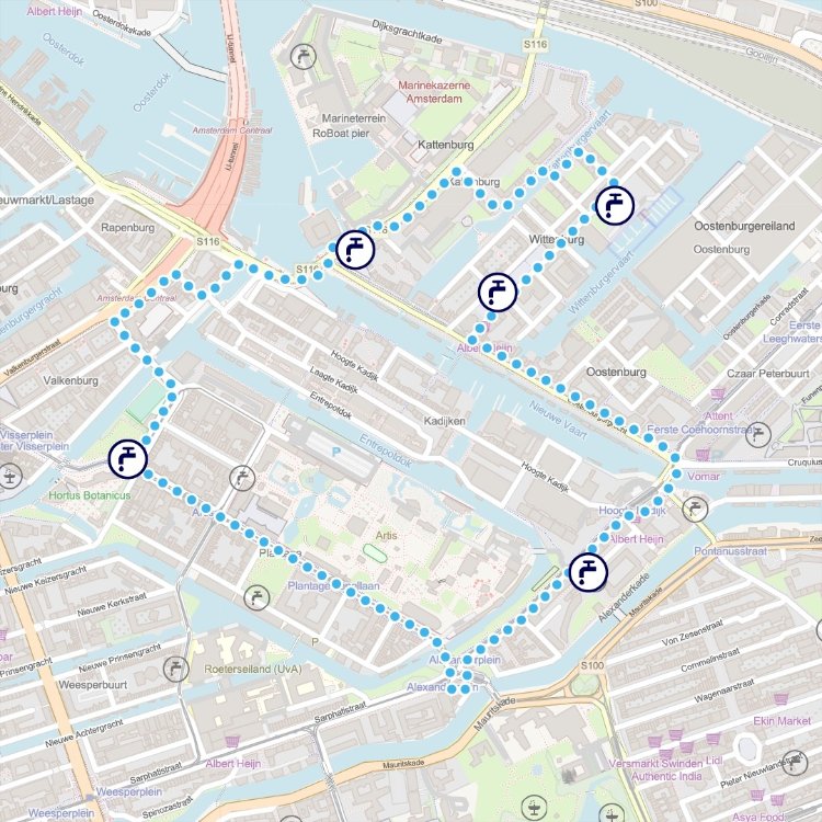 Kaartje hardloop- en wandelroute Amsterdam Centrum 2