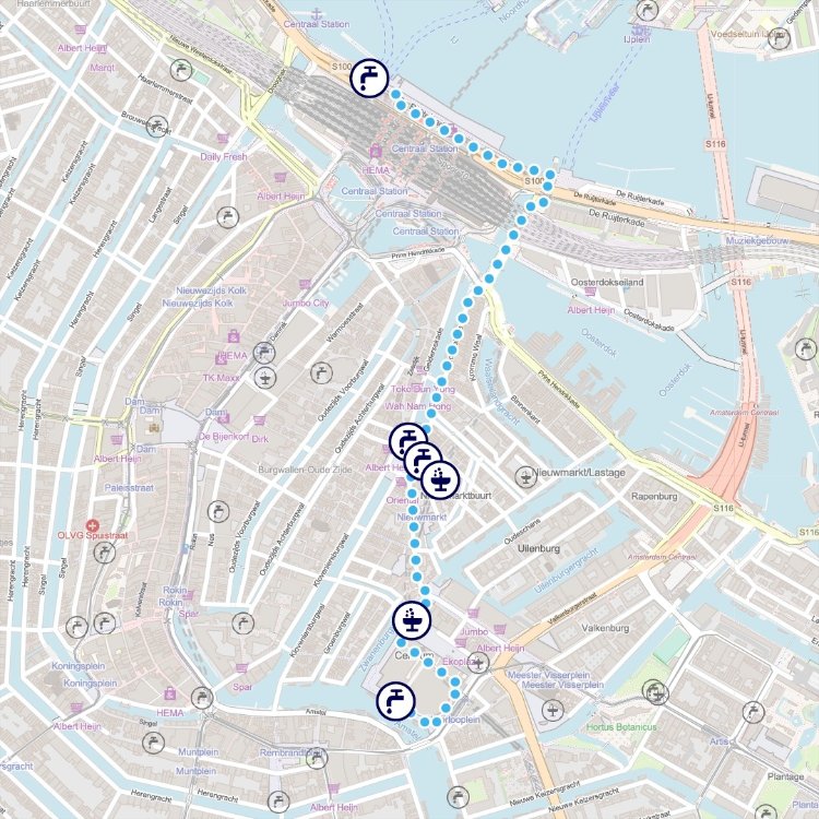 Kaartje hardloop- en wandelroute Amsterdam Centrum 3