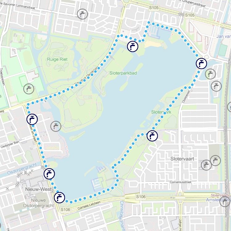 Kaartje hardloop- en wandelroute Amsterdam Nieuw-West 2