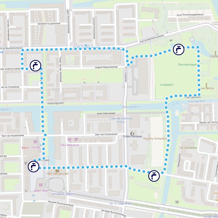 Kaartje hardloop- en wandelroute Amsterdam Nieuw-West 3