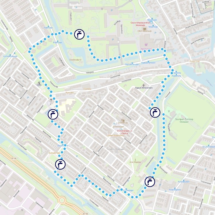 Kaartje hardloop- en wandelroute Amsterdam Noord 1