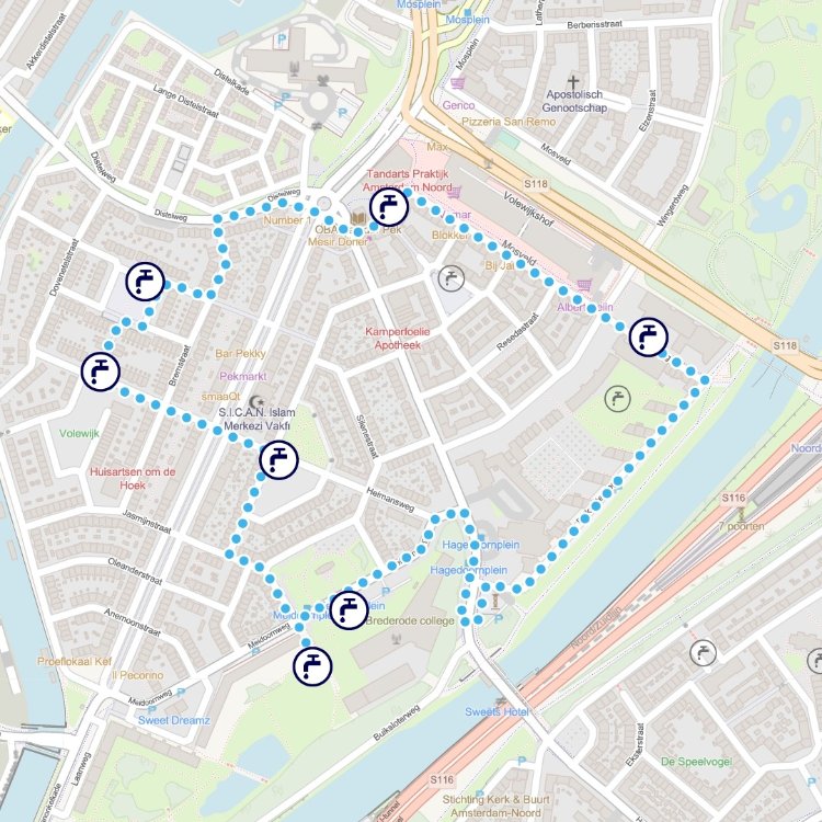 Kaartje hardloop- en wandelroute Amsterdam Noord 2