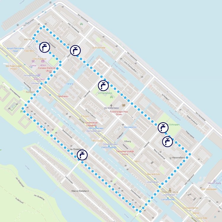 Kaartje hardloop- en wandelroute IJburg