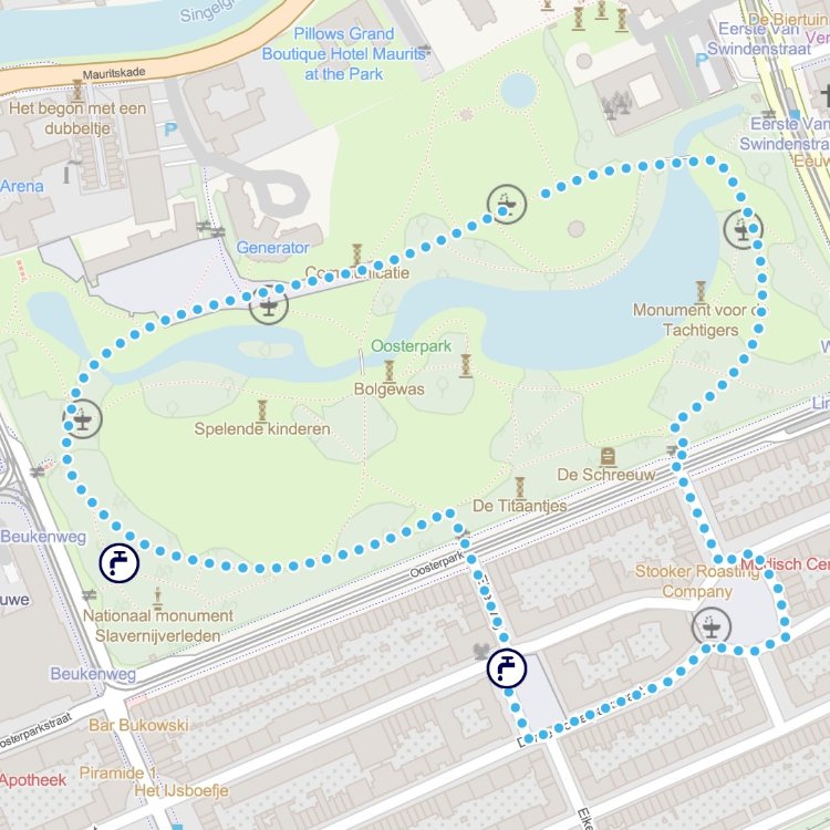 Kaartje hardloop- en wandelroute Oosterpark