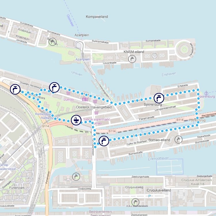 Kaartje hardloop- en wandelroute Amsterdam Oost 1
