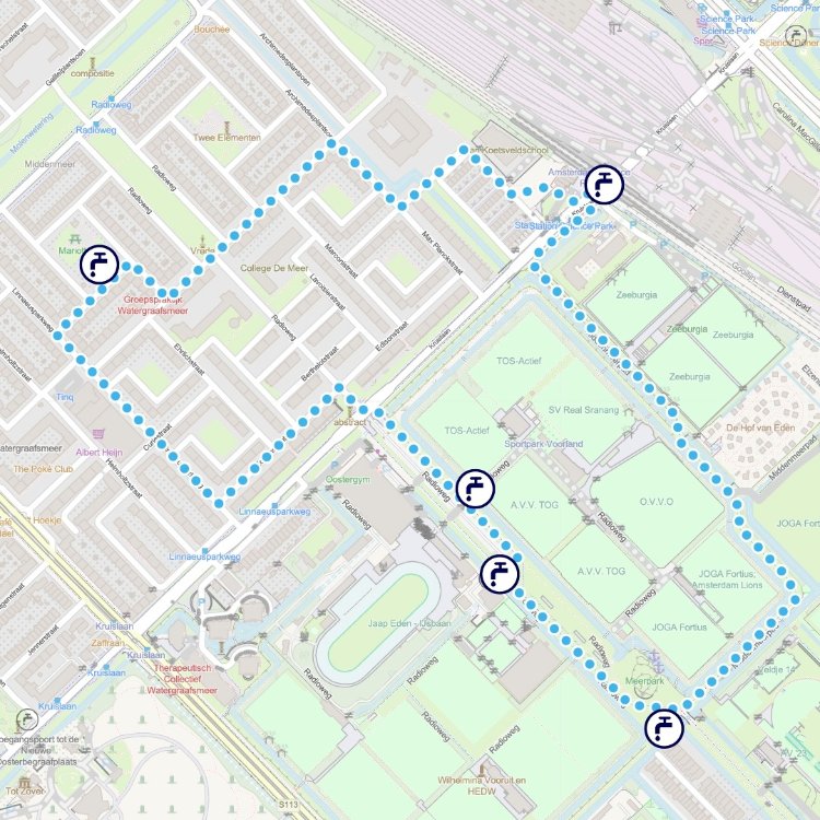 Kaartje hardloop- en wandelroute Amsterdam Oost 2