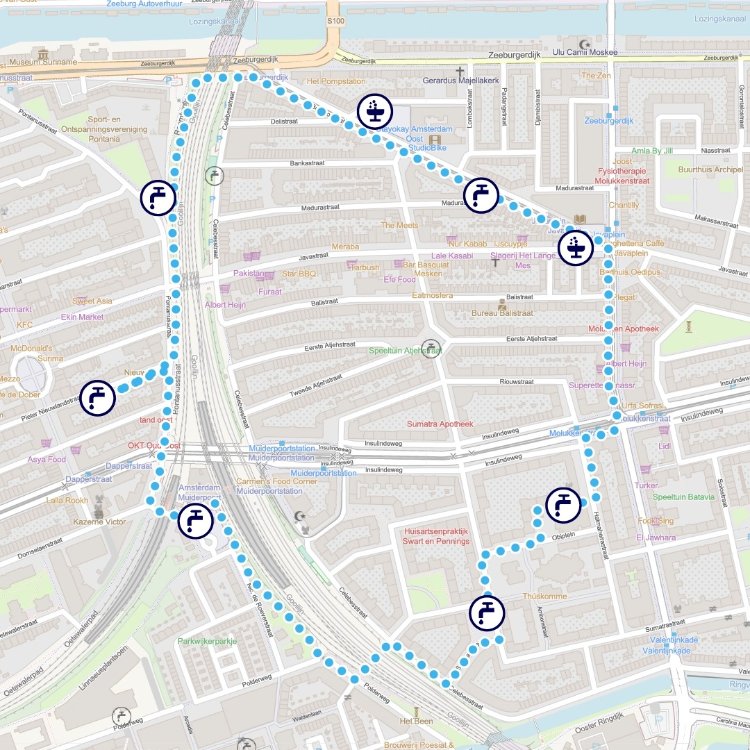 Kaartje hardloop- en wandelroute Amsterdam Oost 3