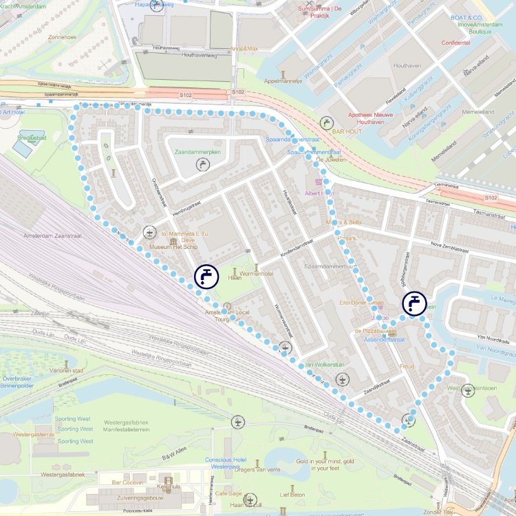 Kaartje hardloop- en wandelroute Amsterdam West 1