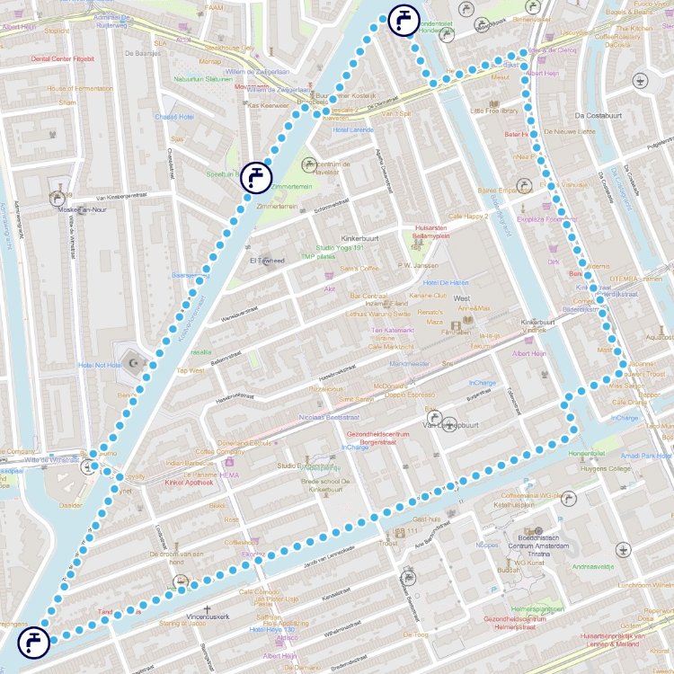 Kaartje hardloop- en wandelroute Amsterdam West 2