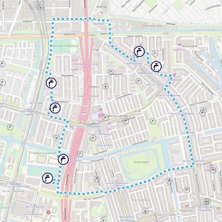 Kaartje hardloop- en wandelroute Amsterdam West 3