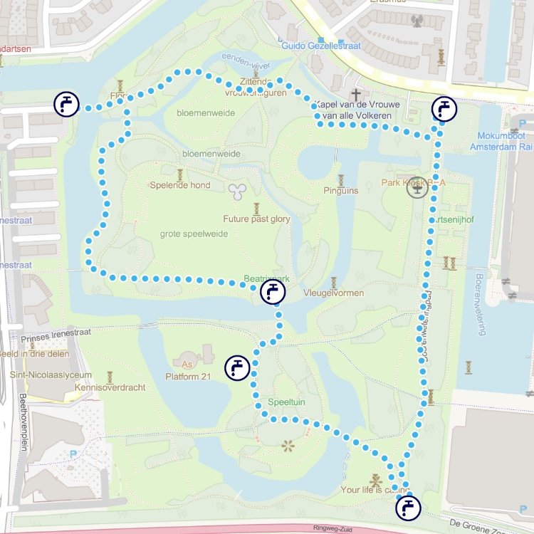 Kaartje hardloop- en wandelroute Amsterdam Zuid, Beatrixpark