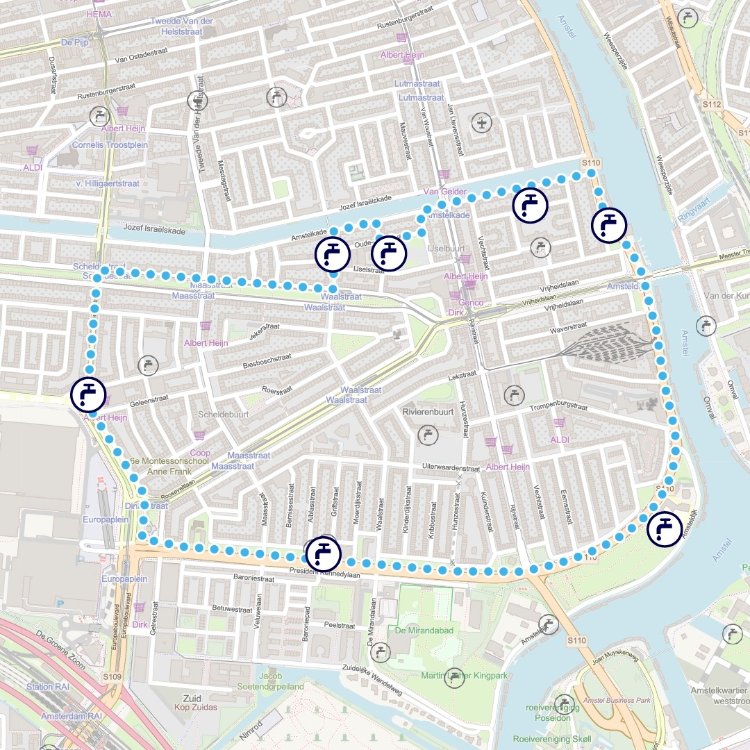Kaartje hardloop- en wandelroute Amsterdam Zuid 1