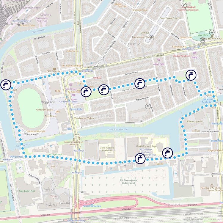 Kaartje hardloop- en wandelroute Amsterdam Zuid 2