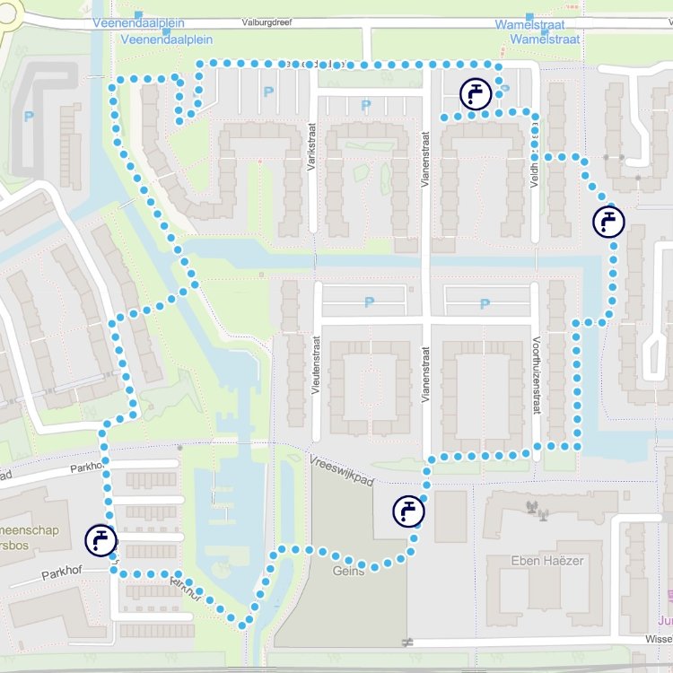 Kaartje hardloop- en wandelroute Amsterdam Zuidoost 1