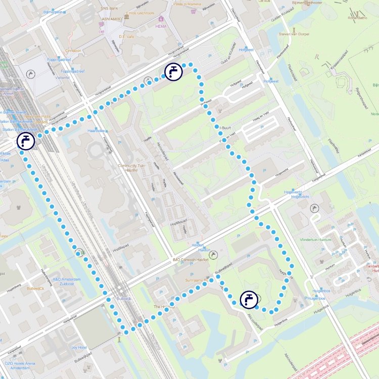 Kaartje hardloop- en wandelroute Amsterdam Zuidoost 2