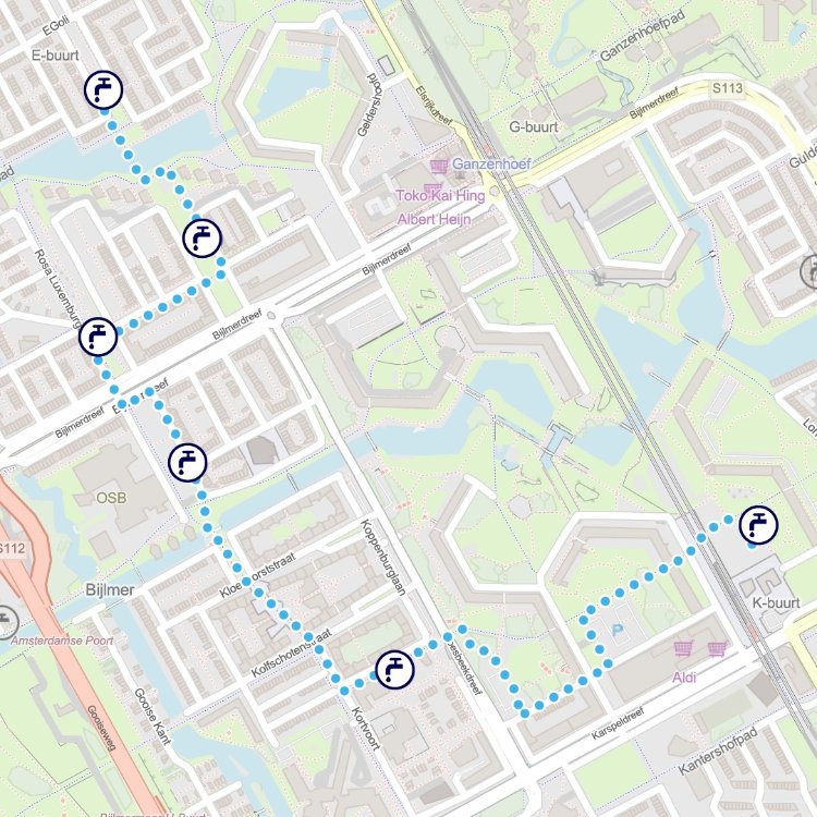 Kaartje hardloop- en wandelroute Amsterdam Zuidoost 3